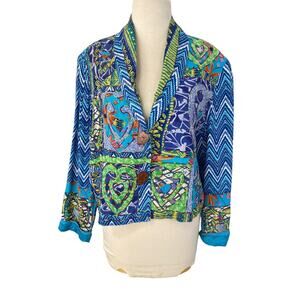 VTG Minnies Closet Sz S Jacket Patchwork Wearable Art 90’s Y2K Wood Heart Button